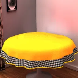Home Heart Yellow & White Cotton Patchwork Round Table Cover-5
