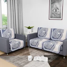 Kuber Industries Blue & White 6 Pieces Printed Cotton Sofa Covers-image-99