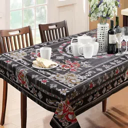 Dakshya Industries Black Floral Waterproof 6-Seater Table Cover-image-1