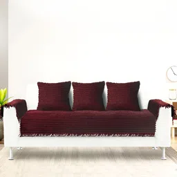 Saral Home Maroon 6 Pieces Striped Sofa Cover With Arms-image-51