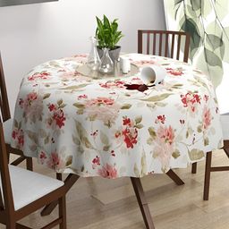 Trance Home Linen Pink Floral Printed Waterproof Cotton Round 4-Seater Table Cover-image-40