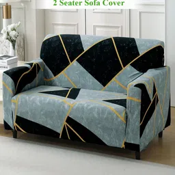 HOKIPO Grey & Yellow 2 seater Printed Polyester Sofa Cover-image-75