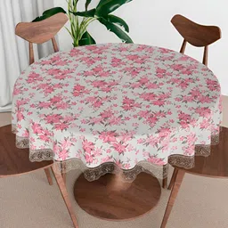 Kuber Industries Pink & Grey Printed Waterproof Round 6-Seater Table Cover-86