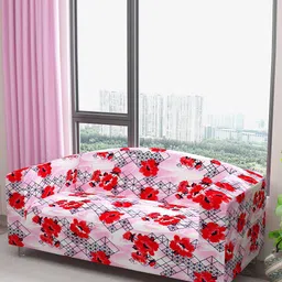 DREAM CARE Pink & Red Floral Printed Waterproof & Flexible 3-Seater Sofa Cover-image-69