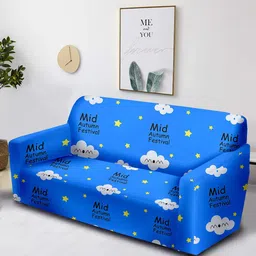 Aura Blue & White Printed 3-Seater Non-Slip Sofa Cover-image-99