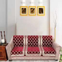 Nendle Maroon Printed 3 Seater Velvet Sofa Covers-image-25