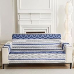 HOUSE OF QUIRK Navy Blue & White Single Seater Quilted Anti-Slip Water-Resistant Sofa Mat-image-46