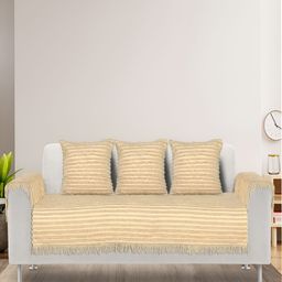Saral Home Beige Striped 6 Pieces Velvet Sofa Cover With Arms-53