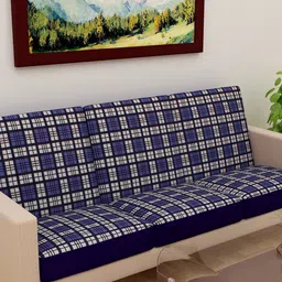 DREAM CARE Blue & Grey Printed Cotton 3 Seater Sofa Cover-picture-31