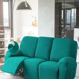 HOKIPO Teal Solid 3 seater Polyester Recliner Sofa Cover-image-99