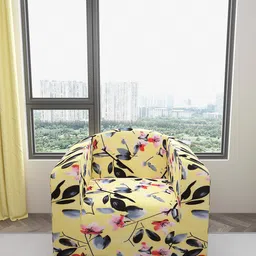 DREAM CARE Yellow & Pink Floral Printed Waterproof & Flexible 1-Seater Sofa Cover-image-73