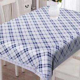 Kuber Industries White & Blue Checked Pattern 6-Seater Waterproof Rectangular Table Cover-42