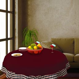 Home Heart Burgundy Cotton Round 2-Seater Table Cover with Patchwork details-37