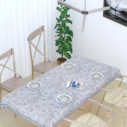 MONKDECOR Grey Floral Cotton 8-Seater Table Cover-image-12