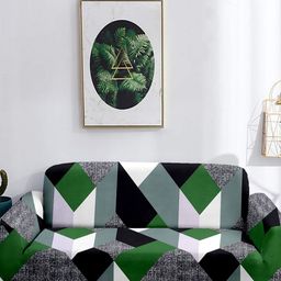 Cortina Green & White Printed 4 Seater Sofa Cover-image-34