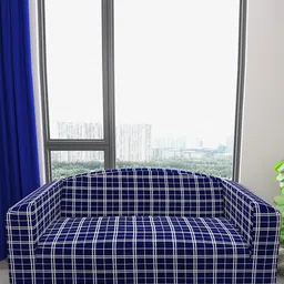 DREAM CARE Blue & White Checked Waterproof & Flexible 3-Seater Sofa Cover-image-96