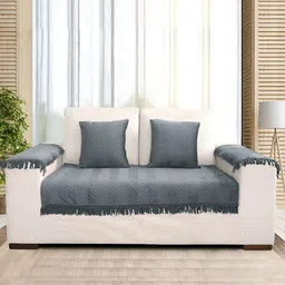 Saral Home Grey Striped Velvet 5 Piece Sofa Cover With Arms-image-61