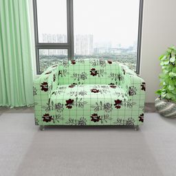 DREAM CARE Green & Grey Printed Stretchable 2-Seater Sofa Slipcover-image-112