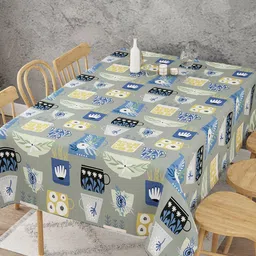 EverHome Grey & White Printed Cotton 6 Seater Rectangular Table Cover-10