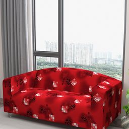DREAM CARE Maroon & White Printed Waterproof & Flexible 3-Seater Sofa Cover-image-62