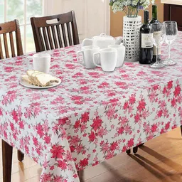 Dakshya Industries White & Pink Printed 6-Seater Table Cover-53