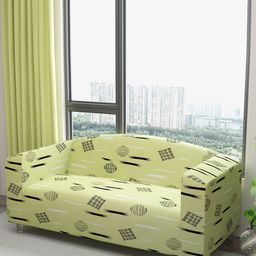 DREAM CARE Green & Black Printed Waterproof 3-Seater Sofa Cover With Anti Slip Foam Sticks-image-79