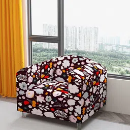 DREAM CARE Brown & Red Floral Printed Waterproof & Flexible 1-Seater Sofa Cover-image-76