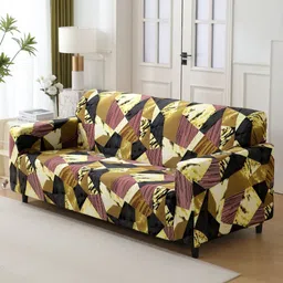 HOKIPO Green & Black Abstract Printed 3-Seater Stretchable Sofa Cover With Arms-12