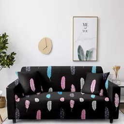Cortina Black Printed Polyester 1 Seater Stretchable Non-Slip Sofa Cover-image-66