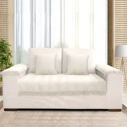 Saral Home Beige Striped Velvet 5 Piece Sofa Cover With Arms-image-80