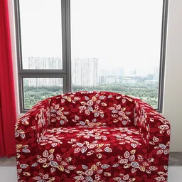 DREAM CARE Maroon & Blue Printed Waterproof & Flexible 2-Seater Sofa Cover-image-91