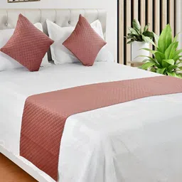 HOMADORN Pink 3 Pieces Quilted Velvet Bed Runner With Cushion Covers-13