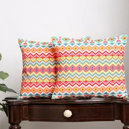 Alina decor Set Of 2 Red & Yellow Ethnic Motifs Square Cushion Covers-41