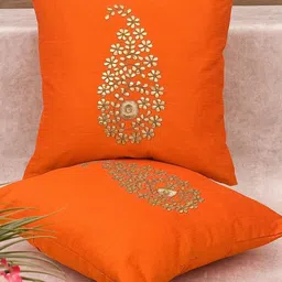 RoyalDeco Orange and Gold Toned 2 Pieces Cushion Covers-image-68