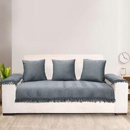 Saral Home Grey Striped 6 Pieces Velvet Sofa Cover With Arms-image-60