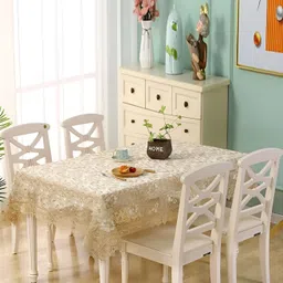 MONKDECOR White Floral Embroidered 2-Seater Rectangle Table Cover-image-5