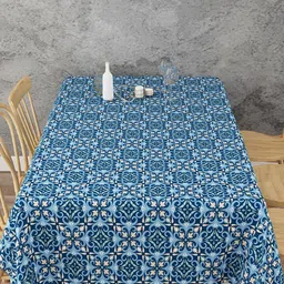 EverHome Navy Blue &  Peach Printed Cotton 6 Seater Rectangular Table Cover-9
