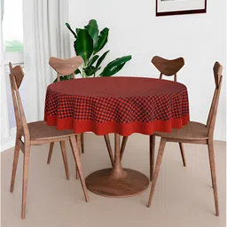 Kuber Industries Maroon & Black Geometric 1.52 m x 1.52 m Cotton Table Cover-48