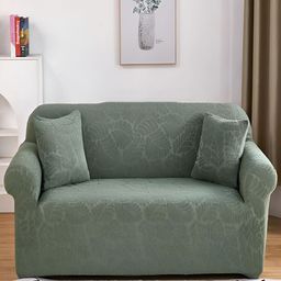 HOUSE OF QUIRK Green Self Design Jacquard Stretchable Triple Seater Sofa Cover With Arms-image-91