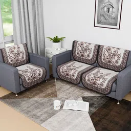 Kuber Industries Cream-Coloured & Brown Cotton Sofa Cover-image-56