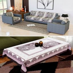Kuber Industries Purple & White 7 Pieces Printed Cotton Sofa Covers-5