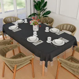 Kuber Industries Black Waterproof Plastic 6-Seater Table Cover-89