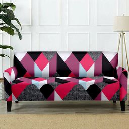 Cortina Pink & Black Printed Double-Seater Sofa Cover-8