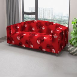 DREAM CARE Red & Black Printed Stretchable 3-Seater Sofa Cover With Anti Slip Foam Sticks-image-92