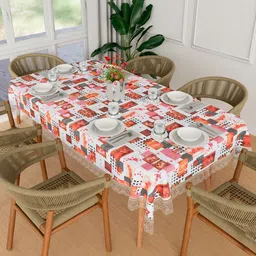 Kuber Industries White Geometric Printed Waterproof Plastic 6-Seater Table Cover-image-79