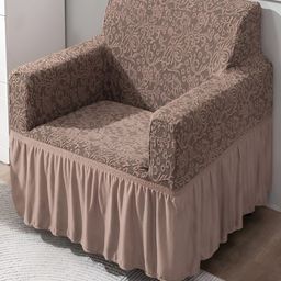 HOKIPO Taupe Self Design Stretchable Sofa Cover With Arms-2