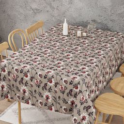 EverHome Brown & White Floral Printed Cotton 6 Seater Table Cover-21