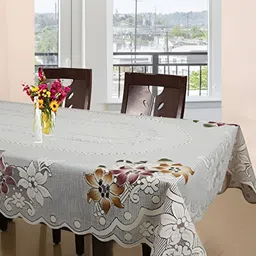 MONKDECOR White 6 Seater Floral Rectangle Cotton Table Cover-36