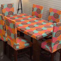 Eleganta Orange Floral Anti-Slip 6-Seater Table Cover-image-41