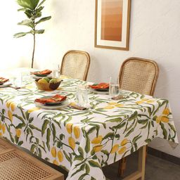 House This Unisex Yellow & White Floral Printed Cotton 4 Seater Table Cover-image-18